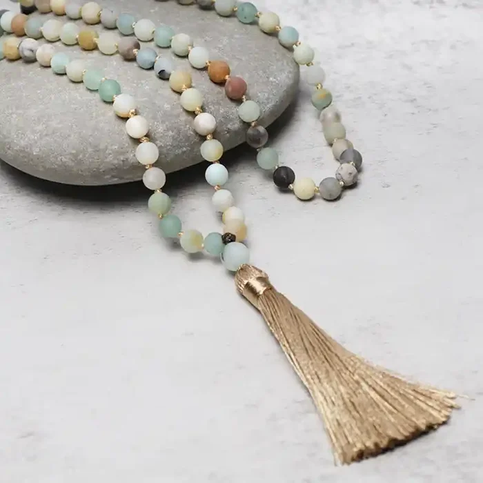 Buddha Stones 108 Amazonite Beads Tassel Mala Bracelet