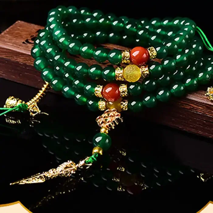 Buddha Stones 108 Beads Natural Green Agate Success Bracelet Mala