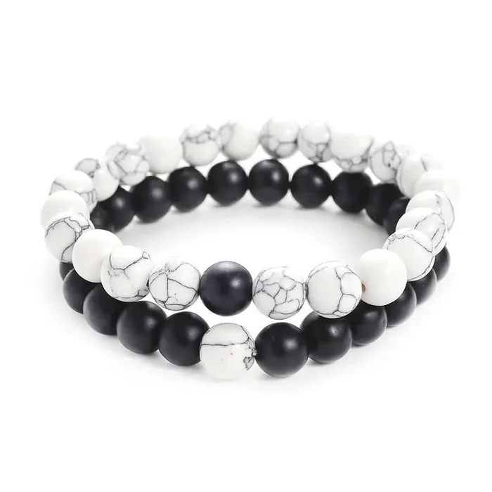 Buddha Stones 2pcs Natural Frosted Stone White Turquoise Bead Couple Bracelet