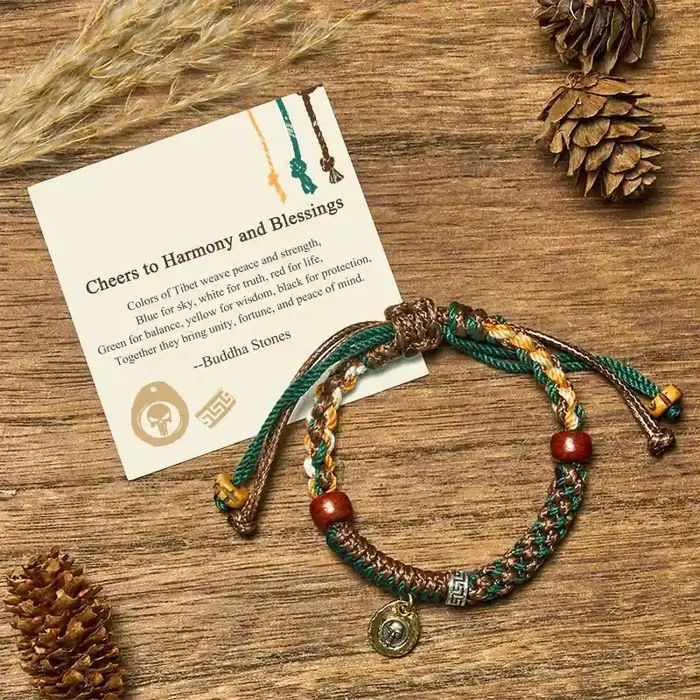 Buddha Stones “Cheers to Harmony and Blessings” Tibetan Rope Bracelet Includes Gift Message Card