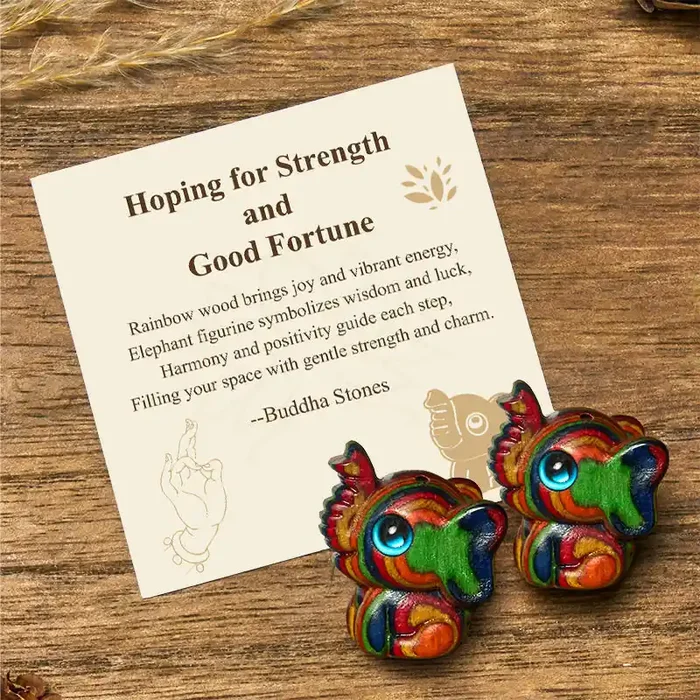 Buddha Stones “Hoping for Strength and Good Fortune” 2Pcs Mini Elephant Includes Gift Message Card