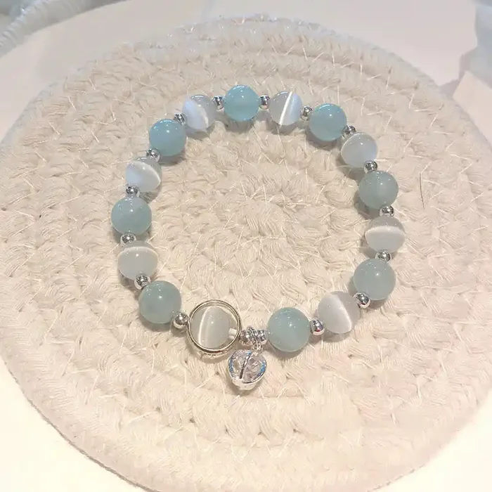 Buddha Stones 925 Sterling Silver Cat‘s Eye Aquamarine Support Charm Bracelet