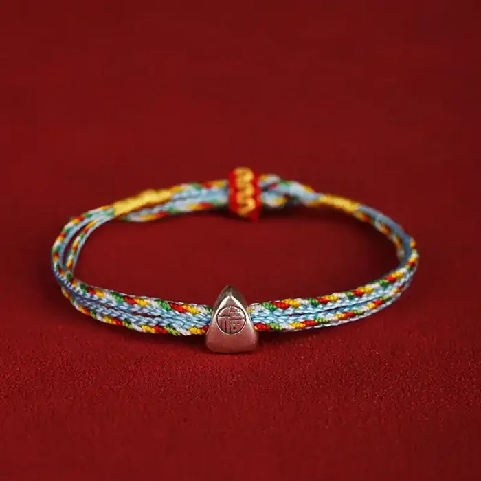 Buddha Stones 925 Sterling Silver Fu Character Luck Multicolored Rope Bracelet