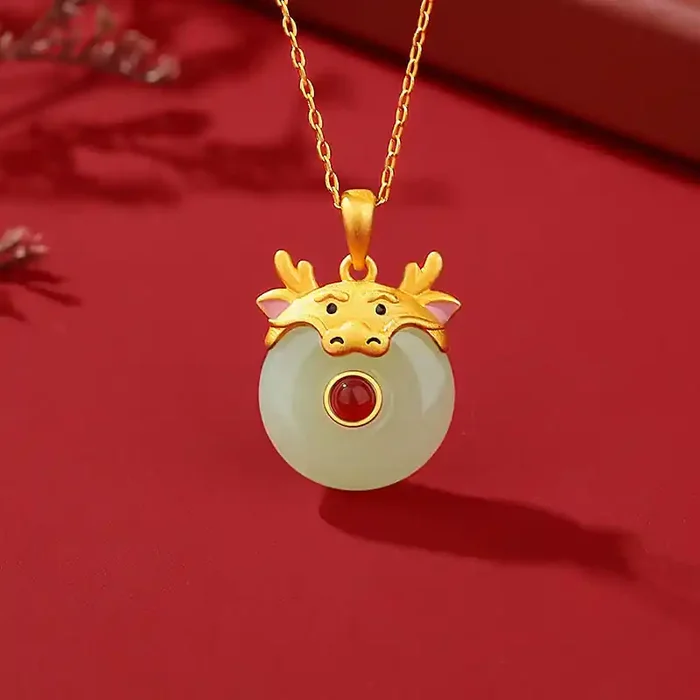 Buddha Stones 925 Sterling Silver Hetian Jade Chinese Zodiac Year of the Dragon Red Agate Luck Protection Necklace Pendant (Extra 30% Off USE CODE FS30)