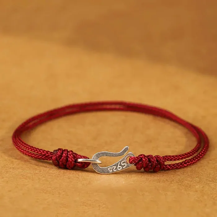 Buddha Stones 925 Sterling Silver Hook Design Red String Strength Colorful Bracelet