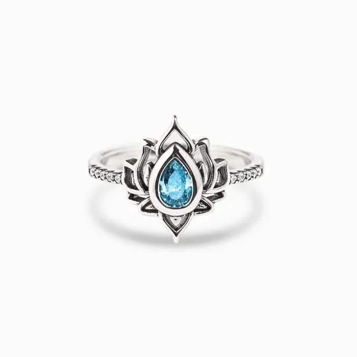 Buddha Stones 925 Sterling Silver Lotus Zircon Blessing Protection Ring