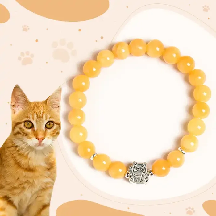 Buddha Stones 925 Sterling Silver Orange Tabby Cat Yellow Chalcedony Positivity Bracelet