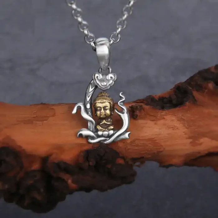 Buddha Stones 925 Sterling Silver Zen Buddha Ruyi Handle Compassion Necklace Pendant