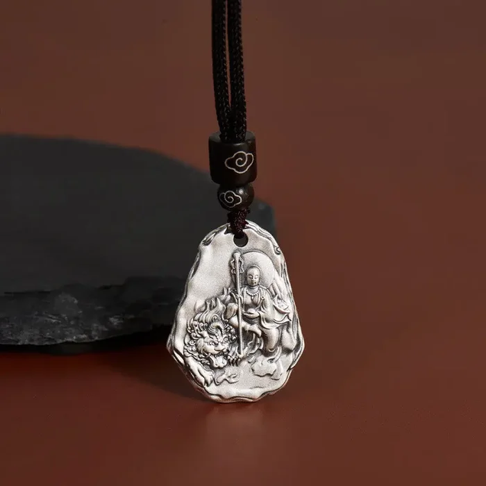 Buddha Stones 999 Sterling Silver Ksitigarbha Buddha Zakiram Goddess Necklace Pendant