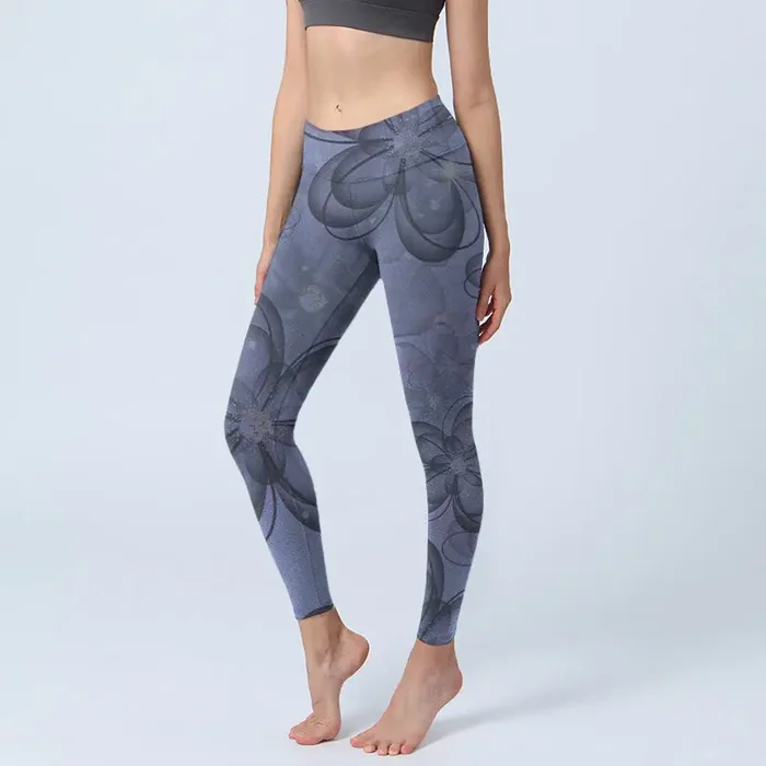 Buddha Stones Abstract Petals Pattern Print Gym Leggings Women‘s Yoga Pants