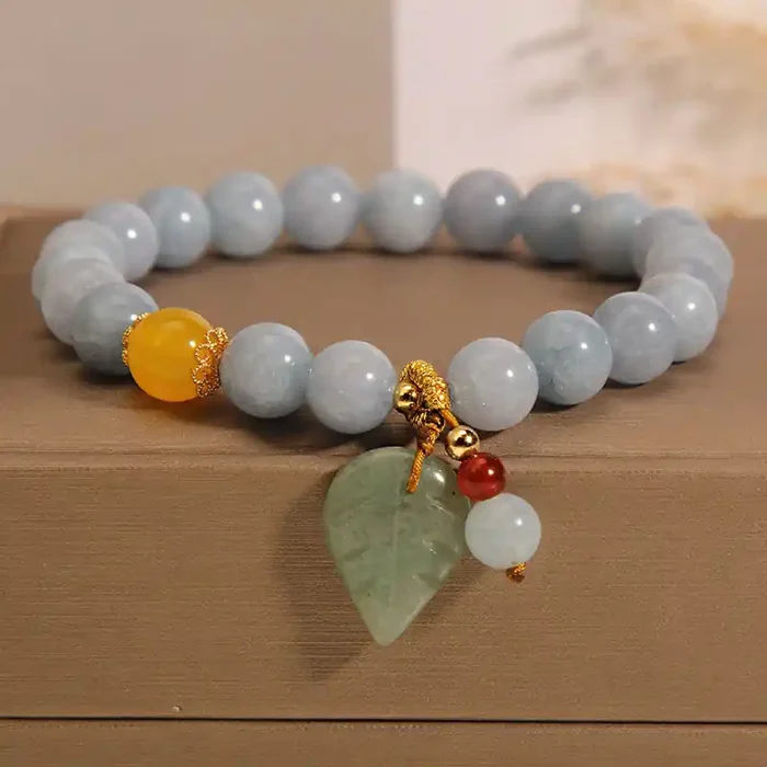 Buddha Stones Aquamarine Jade Leaf Healing Charm Bracelet