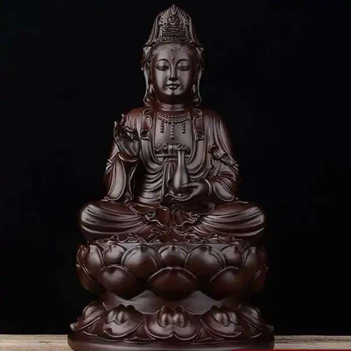 Buddha Stones Avalokitesvara Ebony Lotus Harmony Blessing Home Decoration