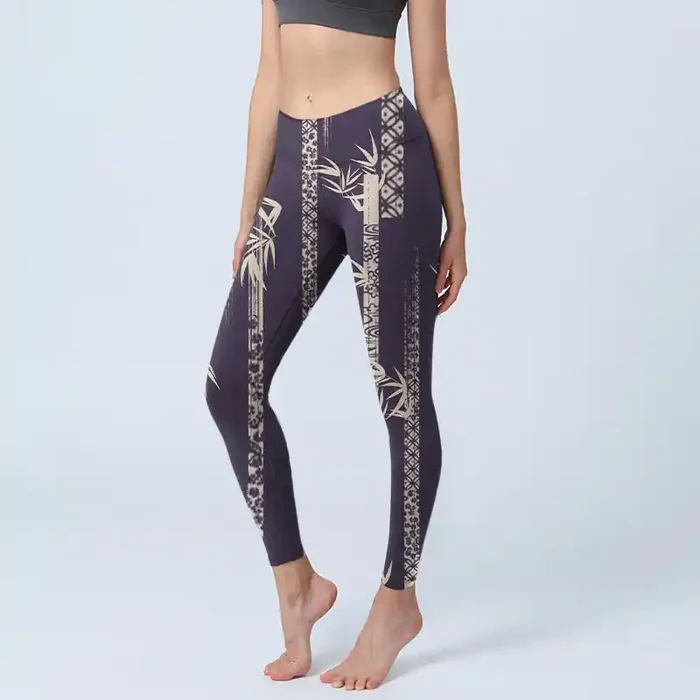 Buddha Stones Bamboo Water Wave Pattern Print Gym Leggings Women‘s Yoga Pants