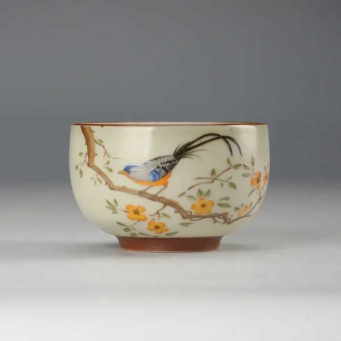 Buddha Stones Bird On Branches Copper Coin Teacup Kung Fu Tea Cup