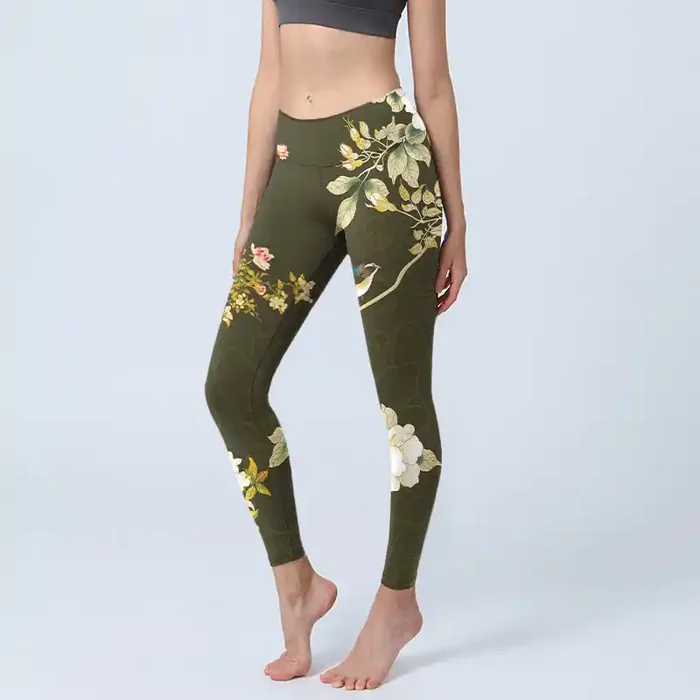 Buddha Stones Black Magnolia Flowers Print Gym Leggings Women‘s Yoga Pants