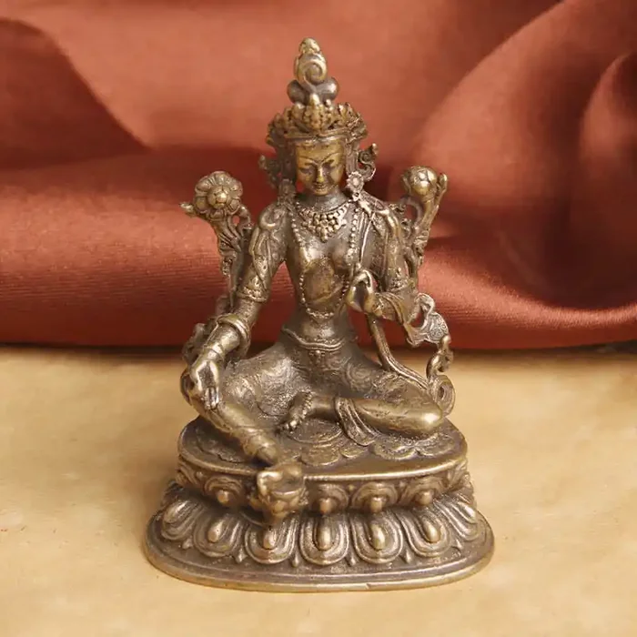 Buddha Stones Bodhisattva Green Tara Calm Hope Copper Statue Decoration