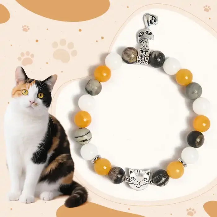 Buddha Stones Calico Cat Natural Grey Jasper Chalcedony Bead Healing Bracelet