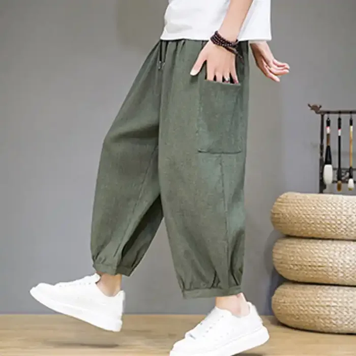 Buddha Stones Casual 7-8 Length Cropped Men‘s Harem Pants With Side Pockets