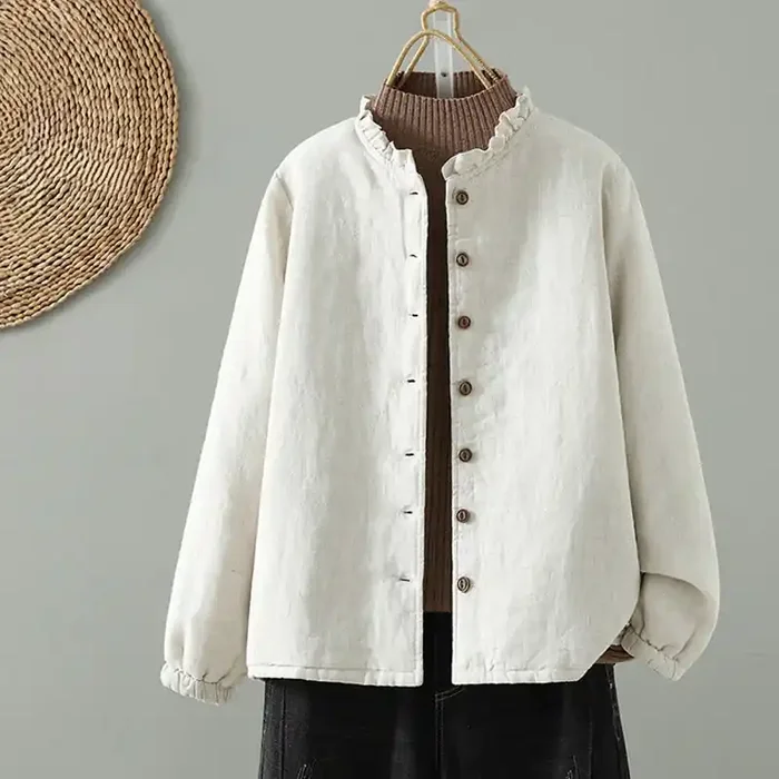 Buddha Stones Casual Buttons Women‘s Long Sleeve Cotton Jacket With Pockets