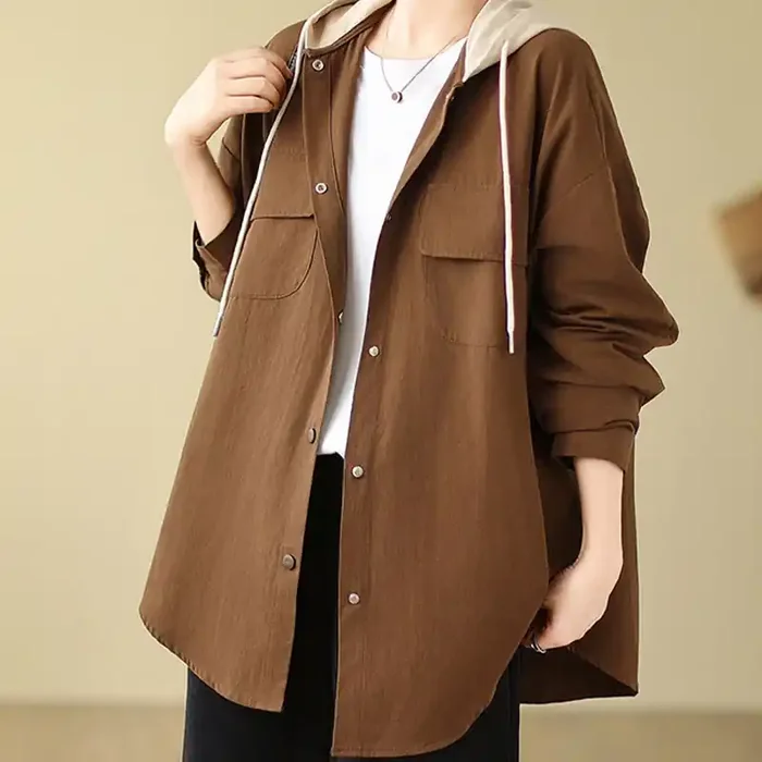 Buddha Stones Casual Commute Drawstring Hoodie Women‘s Cotton Linen Jacket With Pockets