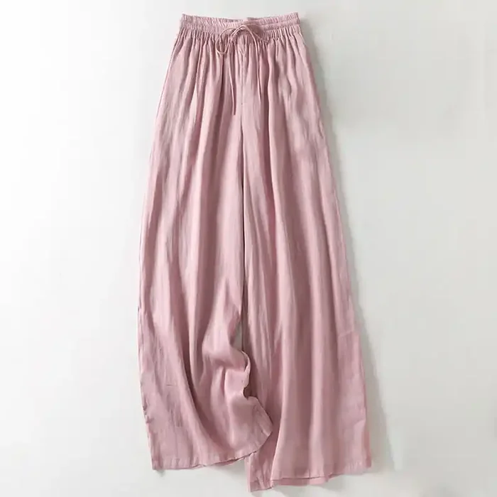 Buddha Stones Casual Drawstring Cotton Linen Ankle-Length Women‘s Wide Leg Pants With Pockets