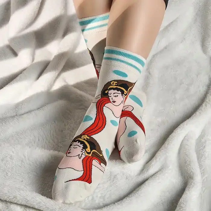 Buddha Stones Casual Dunhuang Feitian Design Micro Crew Women‘s Socks