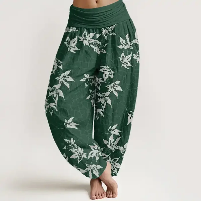 Buddha Stones Casual Maple Leaf Pattern Women‘s Elastic Waist Harem Pants