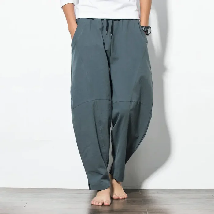 Buddha Stones Casual Men‘s Solid Color Cotton Drawstring Pants With Pockets