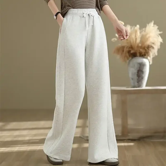Buddha Stones Casual Plain Cotton Women‘s Wide Leg Pants With Pockets