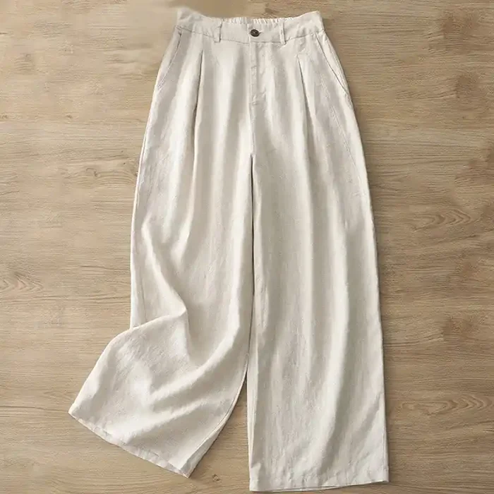 Buddha Stones Casual Retro Plain Women‘s Cotton Wide Leg Pants With Pockets Zipper