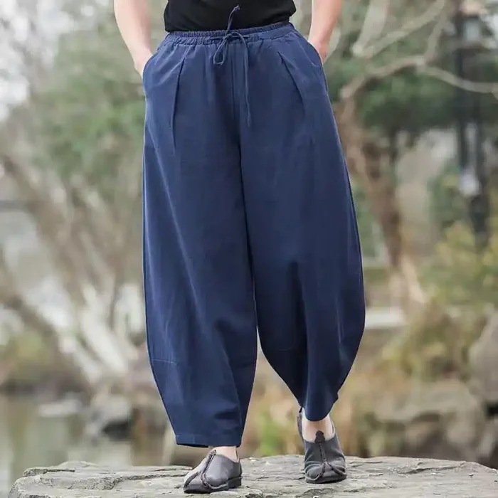 Buddha Stones Casual Simple Drawstring Men‘s Harem Pants With Pockets