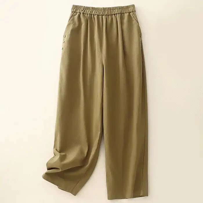 Buddha Stones Casual Snap Buttons Women‘s Cotton Polyester Pants With Pockets