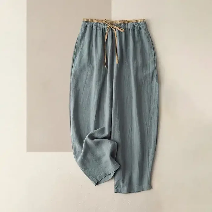 Buddha Stones Casual Solid Color Cotton Linen Drawstring Women‘s Pants With Pockets