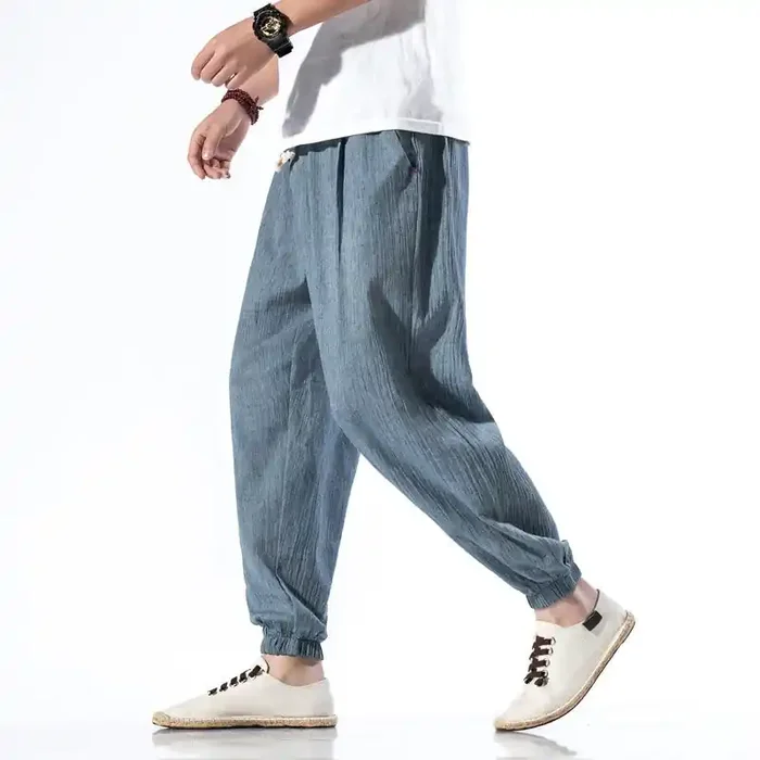 Buddha Stones Casual Solid Color Drawstring Linen Men‘s Pants With Pockets