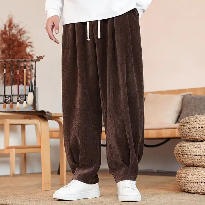 Buddha Stones Casual Solid Color Simple Design Men‘s Cotton Pants With Pockets