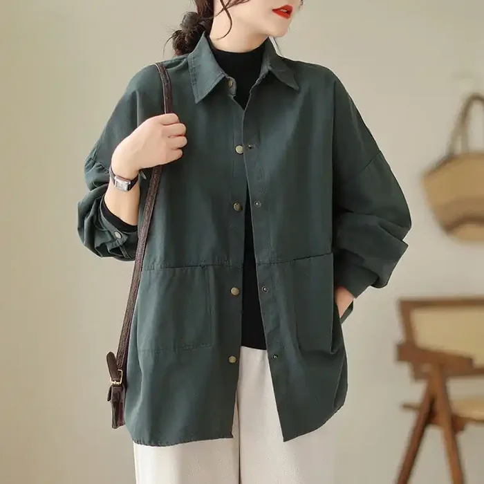 Buddha Stones Casual Solid Color Women‘s Long Sleeve Jacket With Pockets