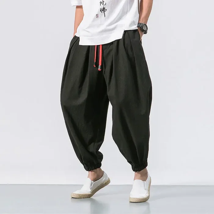 Buddha Stones Casual Sports Men‘s Solid Color Cotton Drawstring Pants With Pockets