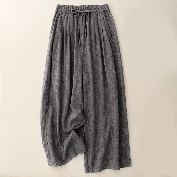 Buddha Stones Casual Textured Fabrics Women‘s Polyester Wide Leg Pants With Pockets