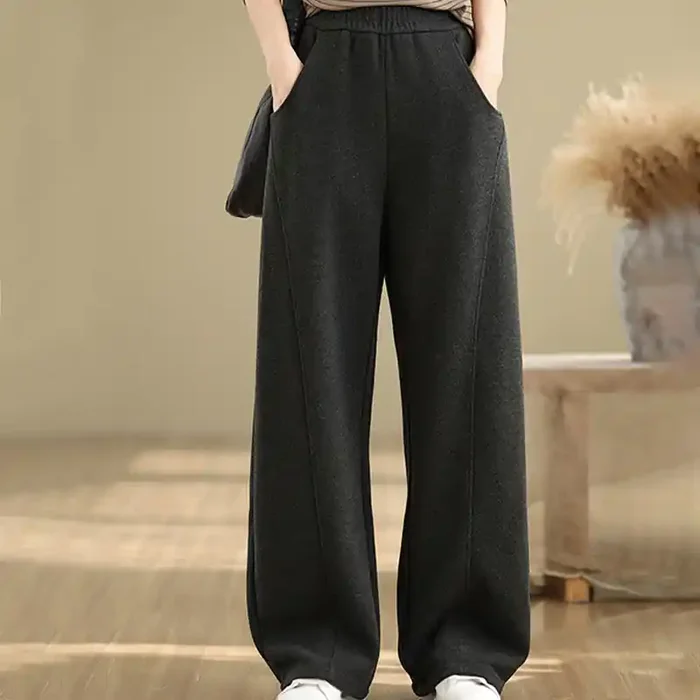 Buddha Stones Casual Thickening Women‘s Polyester Straight Leg Pants With Pockets
