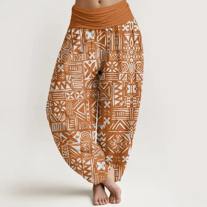 Buddha Stones Casual Tribal-inspired Geometric Pattern Women‘s Elastic Waist Harem Pants