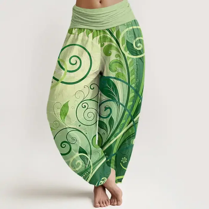 Buddha Stones Casual Vining Floral Pattern Women‘s Harem Pants