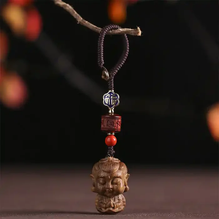 Buddha Stones Chinese Zodiac Natal Buddha Green Sandalwood Om Mani Padme Hum Peace Key Chain