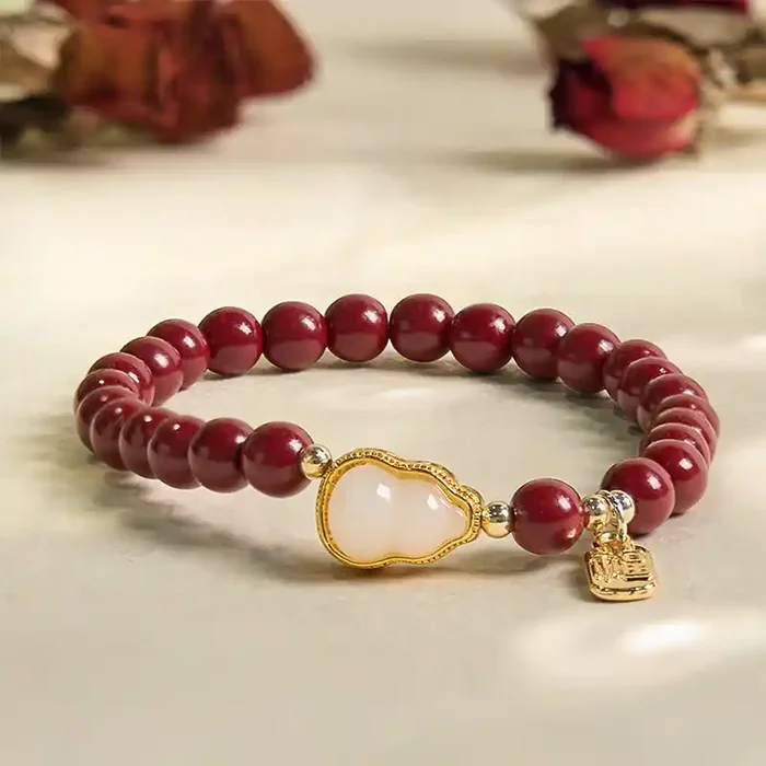 Buddha Stones Cinnabar Gourd Fu Character Charm Blessing Bracelet