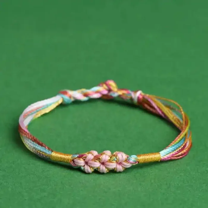 Buddha Stones Colorful Rope Peach Blossom Knot Zongzi Braided Bracelet