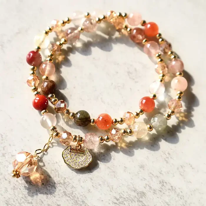 Buddha Stones Colorful Rutilated Quartz Double Wrap Spiritual Growth Bead Bracelet