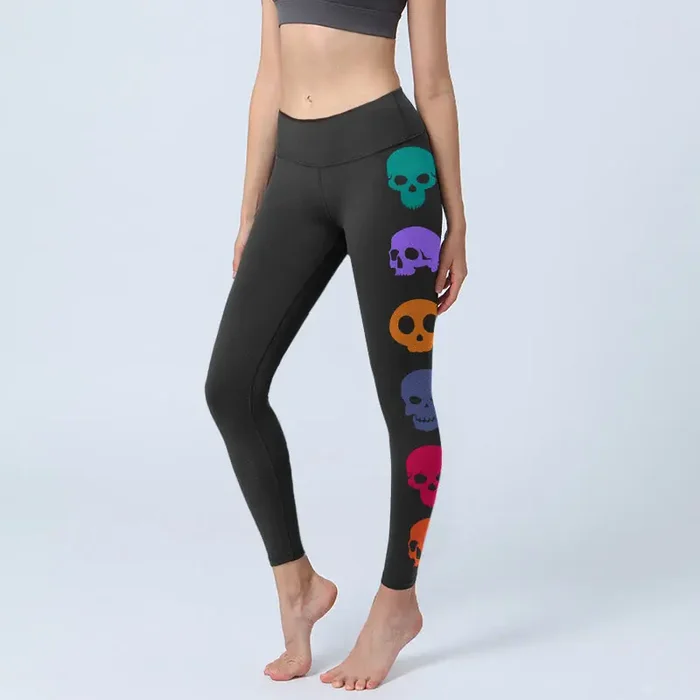 Buddha Stones Colorful Skulls Print Gym Leggings Women‘s Yoga Pants