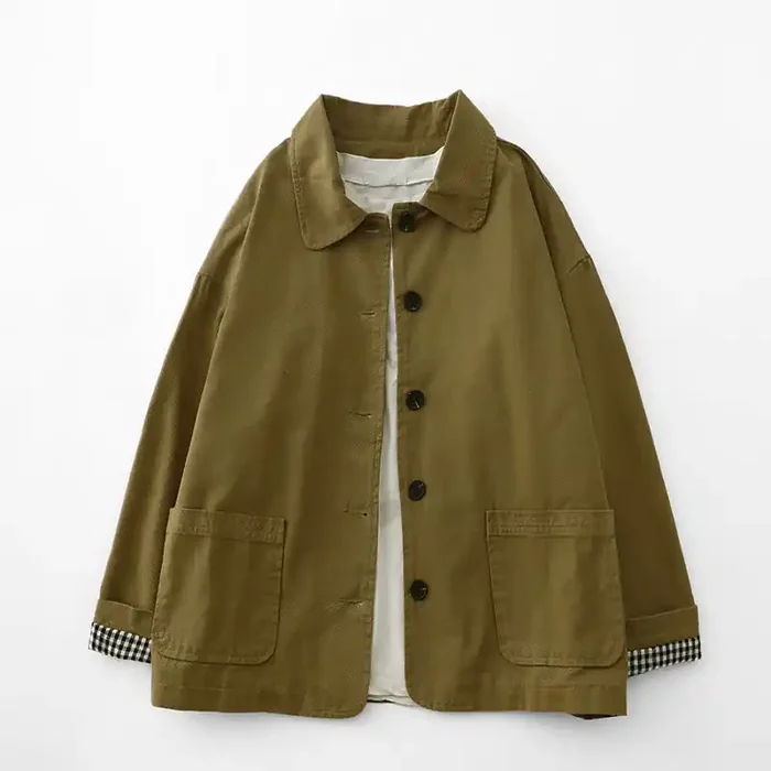 Buddha Stones Commute Patchwork Design Cotton Women‘s Jacket With Pockets
