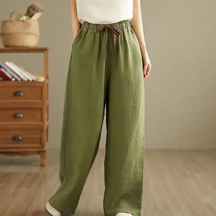 Buddha Stones Commute Retro Solid Color Women‘s Harem Drawstring Cotton Pants With Pockets