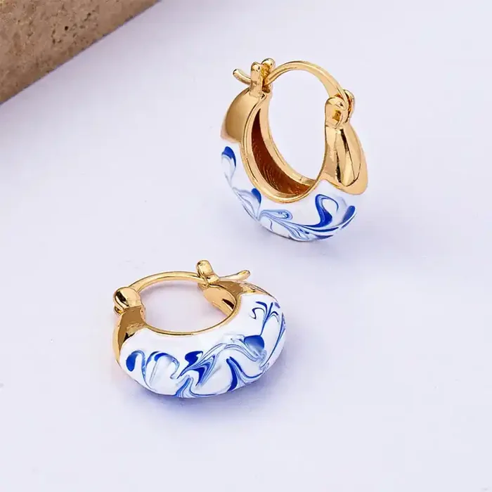 Buddha Stones Copper Plated 18k Gold Enamel Glaze Healing Luck U-shaped Earrings