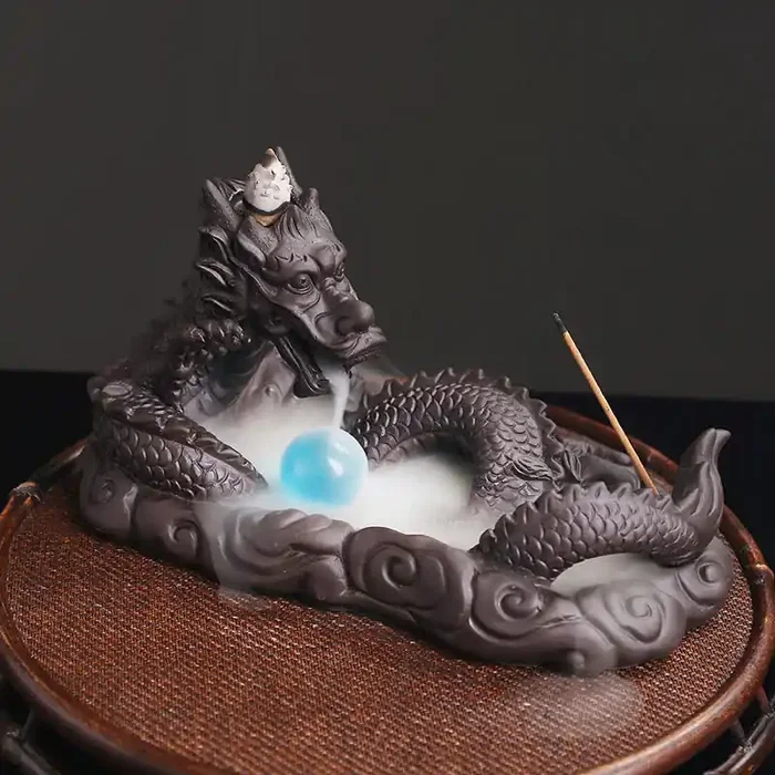 Buddha Stones Dragon Playing Ball Flower Protection Incense Burner Decoration